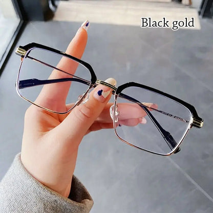 Lianfudai NEW Double Bridge Square Anti-blue Light Glasses Women Men Vintage Transparent Computer Glasses Oversize Frame Eyeglasses 1PC