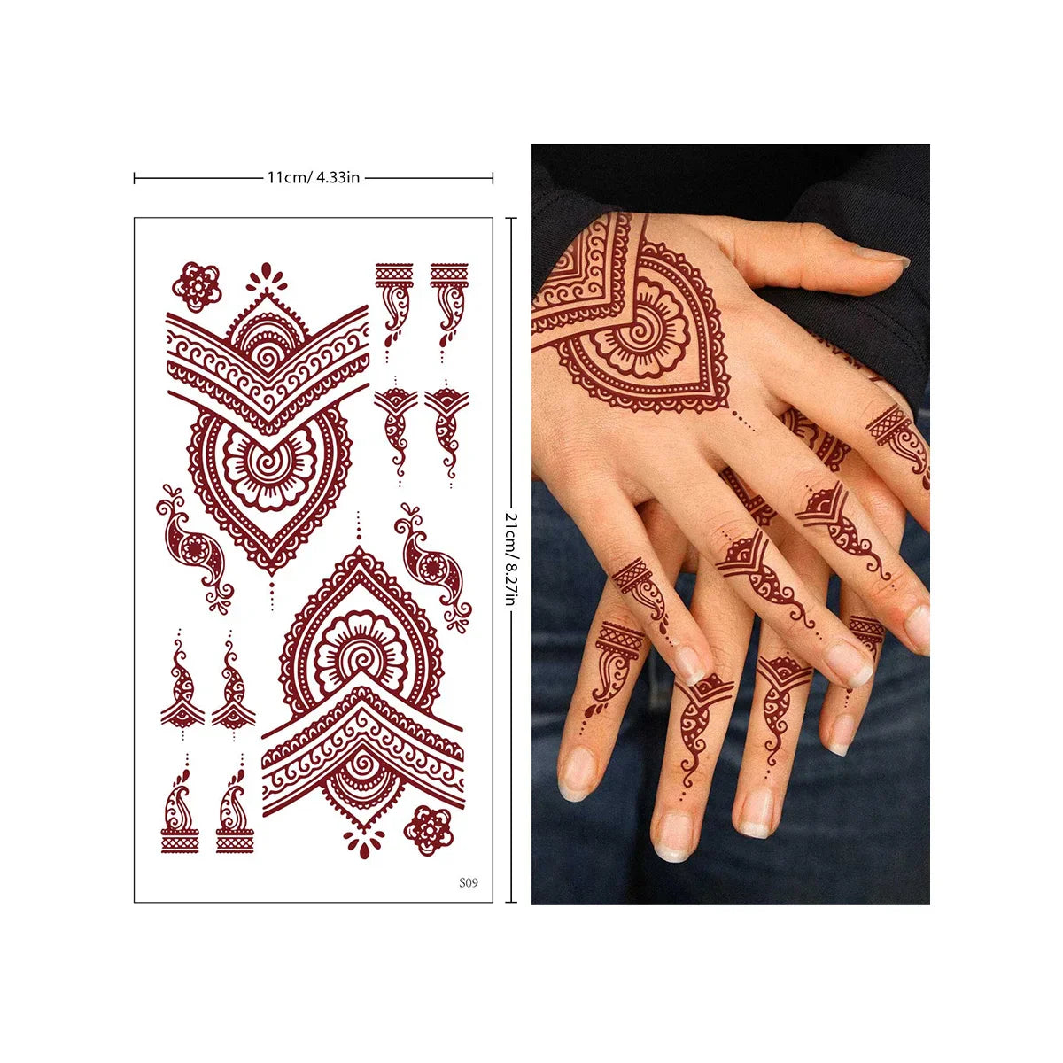 sengpan Red Lace Henna Tattoo Sexy Maroon Tattoo Stickers Waterproof India Mehndi Design Temporary Tattoos Finger Hand Tattoo For Women