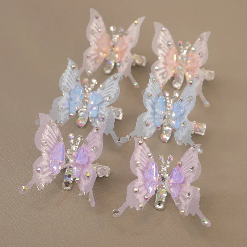 Lianfudai 2pcs New Moving Butterfly Bright Diamond Hairpins Heart Wing Elegant Metal Hair Clips Children Antique Party Hair Accessories