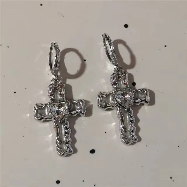 sengpan Classic Cross Crystal Replaceable Exquisite silver Color Earrings For Women Men Hiphop Party Jewelry Gifts