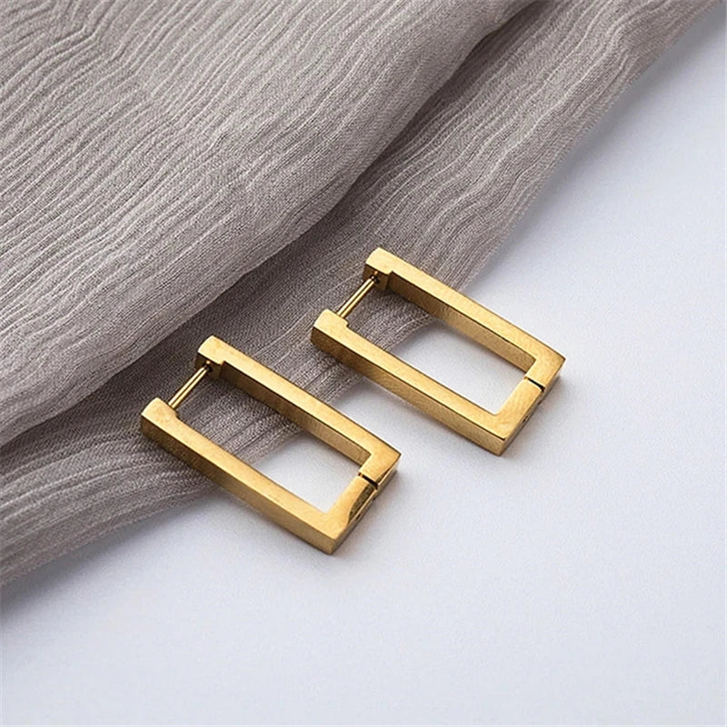 sengpan  Stainless Steel Geometric Earrings Rectangular metal Hoop earrings for Women New trendy jewelry Gift