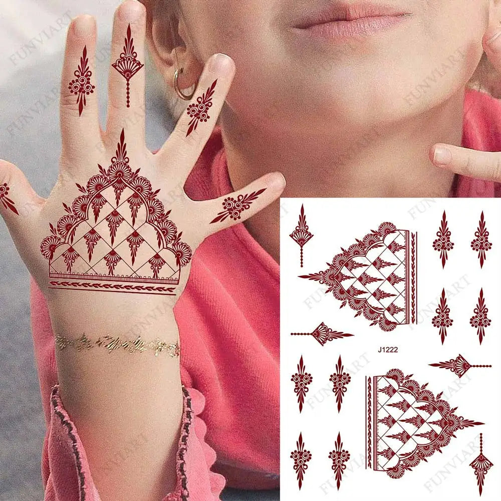 sengpan Brown Henna Tattoo Sticker for Children Waterproof Temporary Tattoos Small Size Mehndi Fake Tattoo for Hand Girl Sleeve Body Art