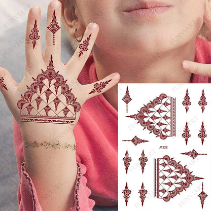 sengpan Brown Henna Tattoo Sticker for Children Waterproof Temporary Tattoos Small Size Mehndi Fake Tattoo for Hand Girl Sleeve Body Art