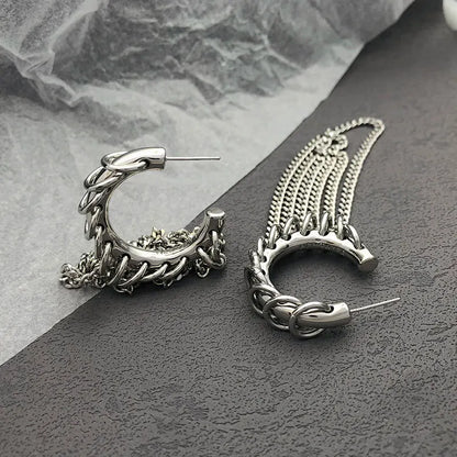 Lianfudai 2024 NEW Punk Metal Titanium Steel Chain C-shaped Earrings for Women Men Hip Hop Party Jewelry