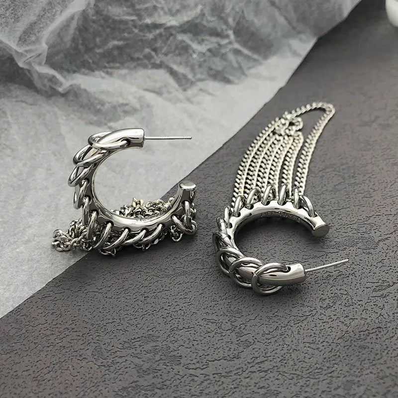 sengpan 2024 NEW Punk Metal Titanium Steel Chain C-shaped Earrings for Women Men Hip Hop Party Jewelry