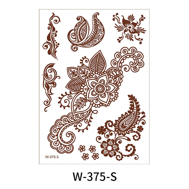 sengpan Brown Henna Lace Temporary Tattoos Sticker For Women Mehndi Stickers for Hand Neck Body Feather Flora Henna Tattoo Waterproof