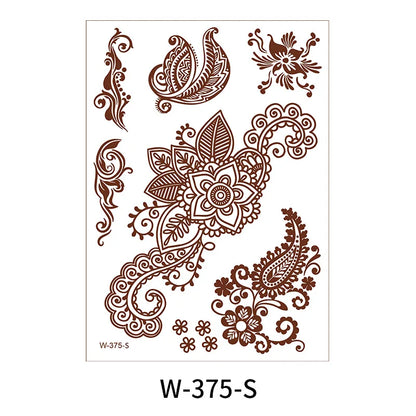 sengpan Brown Henna Lace Temporary Tattoos Sticker For Women Mehndi Stickers for Hand Neck Body Feather Flora Henna Tattoo Waterproof