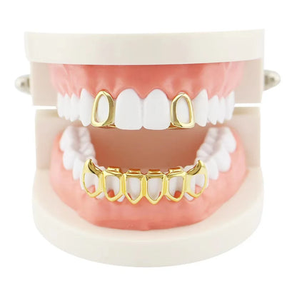 sengpan 18K Gold-Plated Hip Hop Teeth Grillz Hollowing Out Golden Teeth Grills Perfect Halloween Accessory for Men & Women