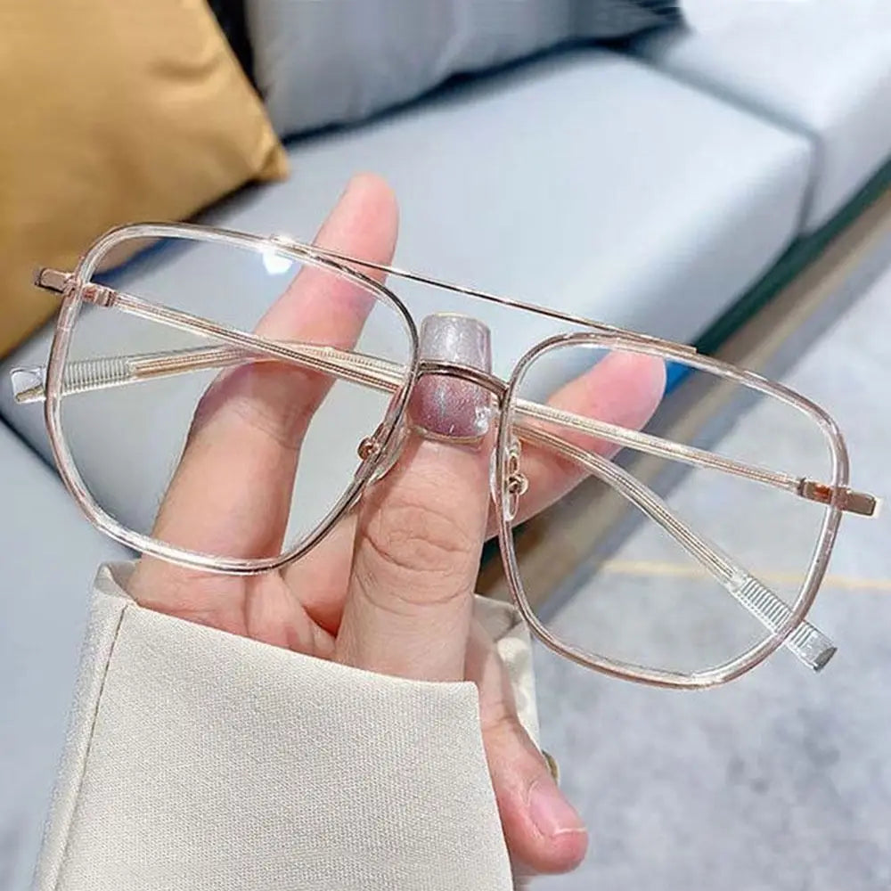 Lianfudai NEW Double Bridge Square Anti-blue Light Glasses Women Men Vintage Transparent Computer Glasses Oversize Frame Eyeglasses 1PC