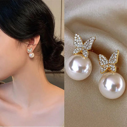 sengpan 2024 New Bright Crystal Luxury Korean Unusual Claw Stud Earrings Ear Piercing Hook Irregular Pearl Christmas Jewelry Gift