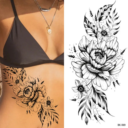 sengpan Waterproof Temporary Tattoo Stickers for Women Black Sexy Rose Butterfly Flowers Body Art Tattoo Arm Legs Sleeve Fake Tattoos