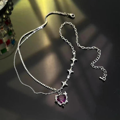 Lianfudai  New Y2K Love Starlight Clavicle Chain Female Personality Star Gradual Necklace Spicy Girl Light Luxury Accessories