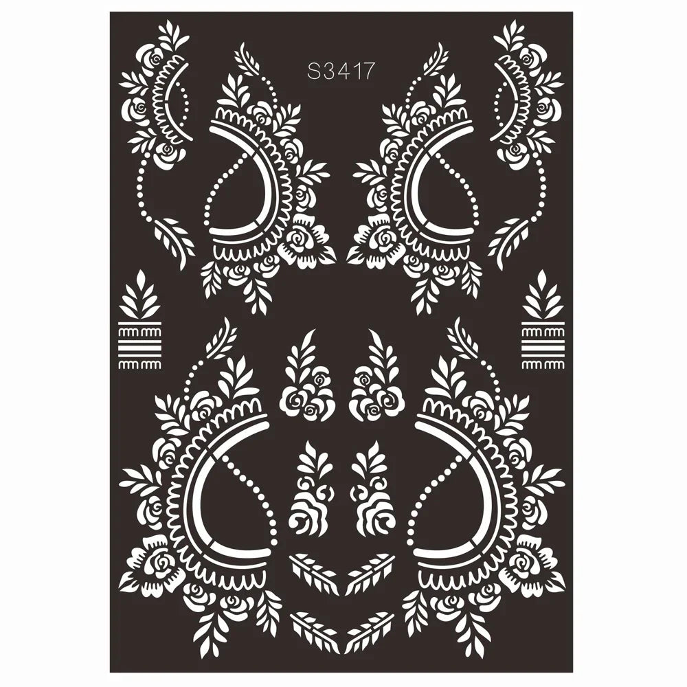 sengpan Reusable Temporary Henna Tattoo Stencil for Hand Arm Sleeve Mehndi Stencils Designs Painting Template DIY Tattoo Supplies