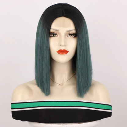 sengpan Red Bob Wig for Women Short Straight Middle Part Wigs Cosplay Party Synthetic Heat Resistant Fake Hair Shoulder Length Wig