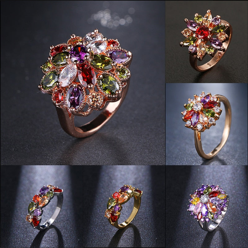 sengpan Hot Rose Goud Kleur Mona Lisa Ring voor Vrouwelijke Bruiloft met Kleurrijke Cubic Zirkoon Bijouterie Graduation Gift