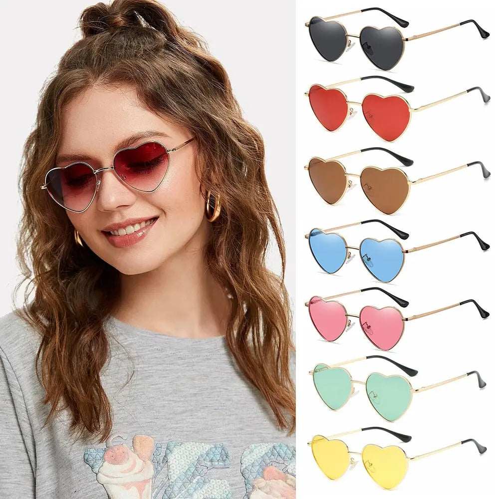 sengpan Heart-Shaped Sunglasses Heart Sun Glasses Shades Vintage 90s Glasses UV400 Protection Metal Frame Sunglasses Fancy Accessories