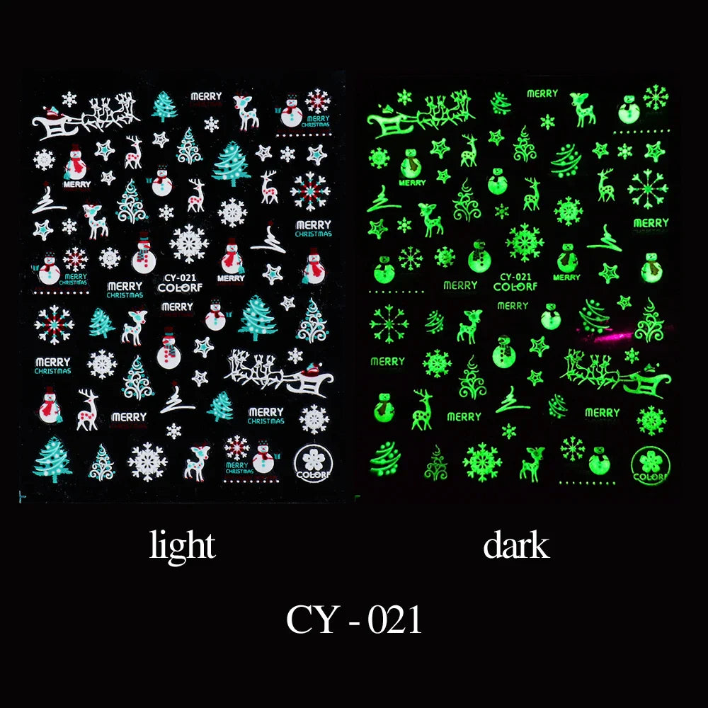 sengpan Luminous Nail Stickers Glow In Dark Halloween Nail Art Decoration Cartoon Skull Ghost Sliders Bones Spider Decal Tattoo GLYB-018