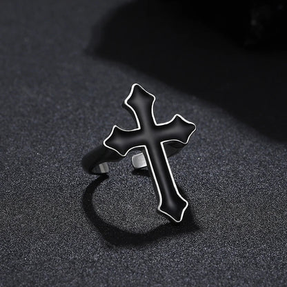 sengpan Cross Ring Retro Punk Adjustable Cool Jewelry Party Banquet Fashion Week Versatile Trendy Accessories Birthday Halloween Gift