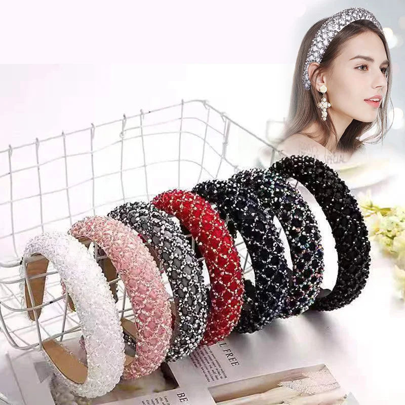 sengpan Rhinestone Hair Hoop Sweet Headbands for Women Braided Handmade Diamond Crystal Hairband Hair Styling Accessories