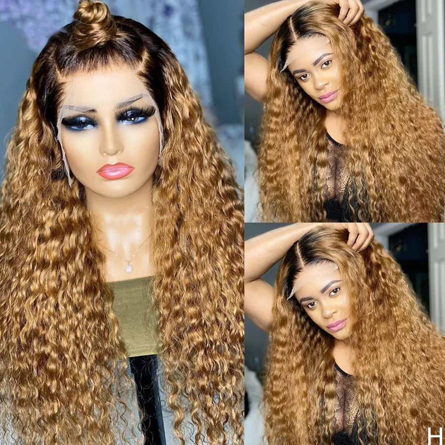 sengpan Soft 26"Long Ombre Honey Blonde Preplucked 180Density Glueless Kinky Curly Lace Front Wig For Black Women BabyHair Daily Cosplay