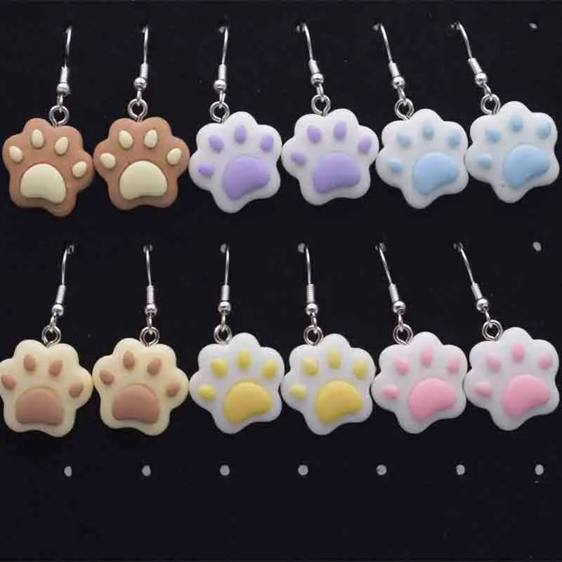 sengpan 20*22mm  Earring For Women 3D Simulation Resin Handmade Mini Cartoon Cat Paw Drop Earrings Funny Gift