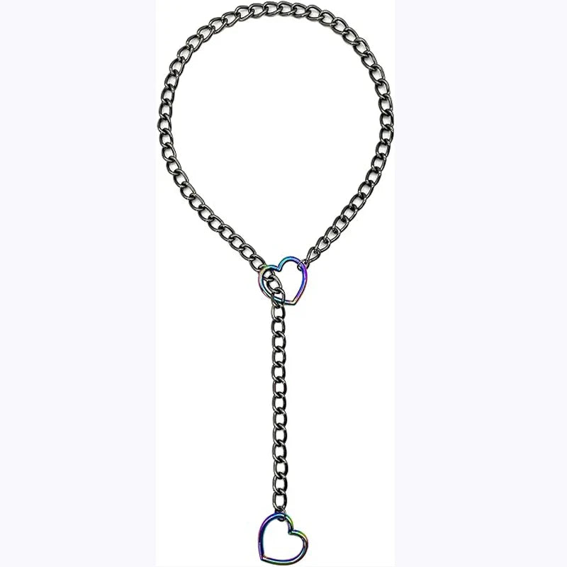 sengpan Womens Heart O-Ring Slip Chain Necklace Punk Rock Stainless Steel Cuban Long Necklace Jewelry, Adjustable Lariat Y-Necklace