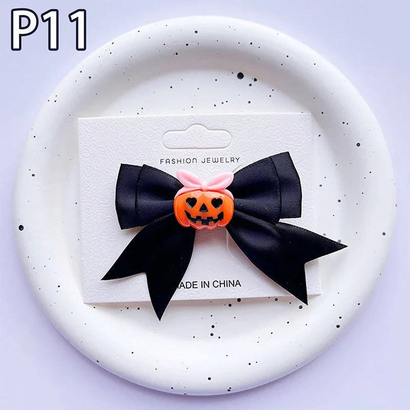 Lianfudai 1PC New Halloween Bows Hair Clips Ghost Witch Hat Pumpkin Hairpins For Baby Girls Hairgrips Barrettes Party Hair Accessories