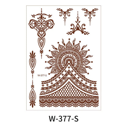 sengpan Brown Henna Lace Temporary Tattoo Sticker Butterfly Mehndi Flower Fake Tattoo for Women Feather Flora Sexy Henna Design Stickers