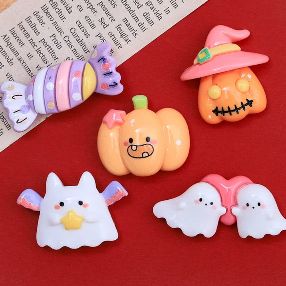 Lianfudai 10PCS Shiny 2024 Cartoon Halloween Resin Flatback Cabochons For Hairpin Scrapbooking DIY Jewelry Craft Decoration Accessories