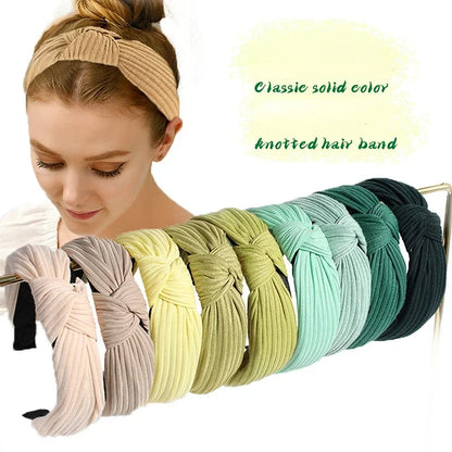 Lianfudai  New Solid Knotted Hairbands Wide Cross Knit Hair Hoop Headwear Girls Women Hair Accessories