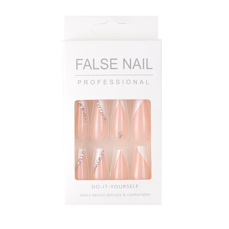 sengpan 24Pcs Long Ballet French Girls Nail Art White Fake Nails Manicure Press On Nails False With Designs Artificial Wearing Reusable