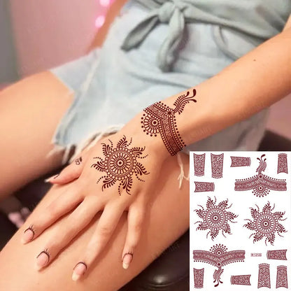 sengpan Brown Henna Stickers for Hand Flower Temporary Henna Tattoos for Women Fake Tatoo Waterproof Mehndi Designs Wedding Tattoo Hena