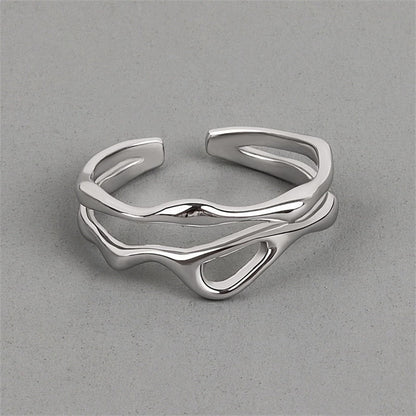 sengpan INS Minimalist Silver Color Irregular Wrinkled Surface Finger Rings Creative Geometric Punk Opening Ring for Women Girls Jewelry