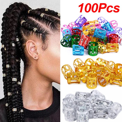 sengpan 100pcs Gold Silver Dreadlock Hair Rings Adjustable Cuff Clip Hair Braids Dirty Braids Bead Hairpin Girl Hair Accessorie Headwear