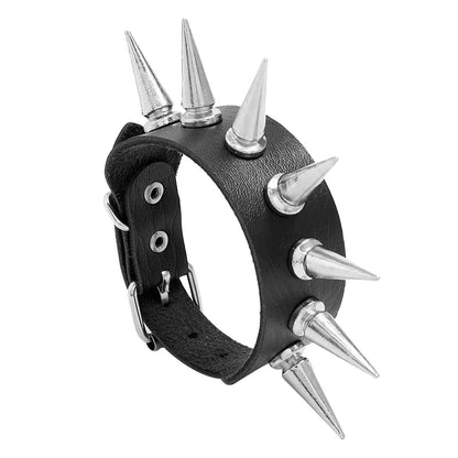 Lianfudai Personality Hip Hop Men Spiked Rock Bracelet Bangle Women Vintage Punk Cosplay Black PU Leather Wrap Bracelet New Jewelry