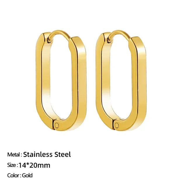 sengpan Classic Stainless Steel Ear Buckle for Women Trendy Gold Color Small Large Circle Hoop Earrings Punk Hip Hop Jewelry Accessories