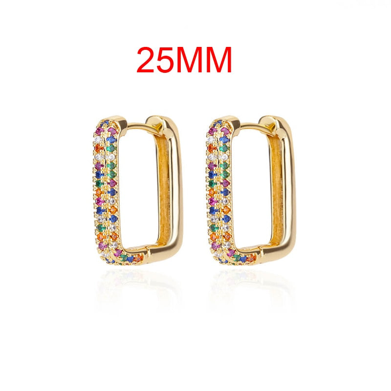 sengpan Rainbow Zircon Earrings for Women Stainless Steel Hoop Earring New Trending Luxury Aesthetic Jewelry aretes mujer