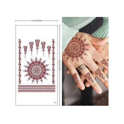 sengpan Red Lace Henna Tattoo Sexy Maroon Tattoo Stickers Waterproof India Mehndi Design Temporary Tattoos Finger Hand Tattoo For Women