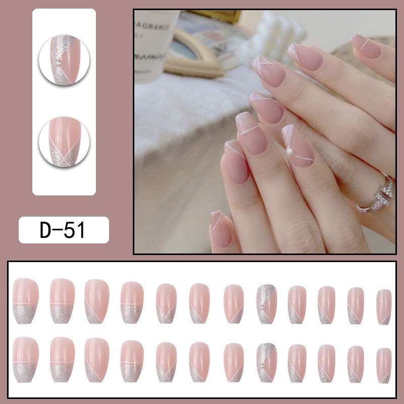 sengpan 24Pcs/Set Press On Fake Nails Green Wearing Reusable False Nails Art Girls Ballerina Coffin Nail With Glue Full Cover Artificial