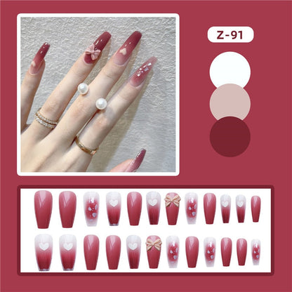 sengpan 24P Nail Art Fake Nails Japanese Ballerina Press on Nails Set Diamond Streamer Flash Fly Butterfly Seamless Removable False Nail