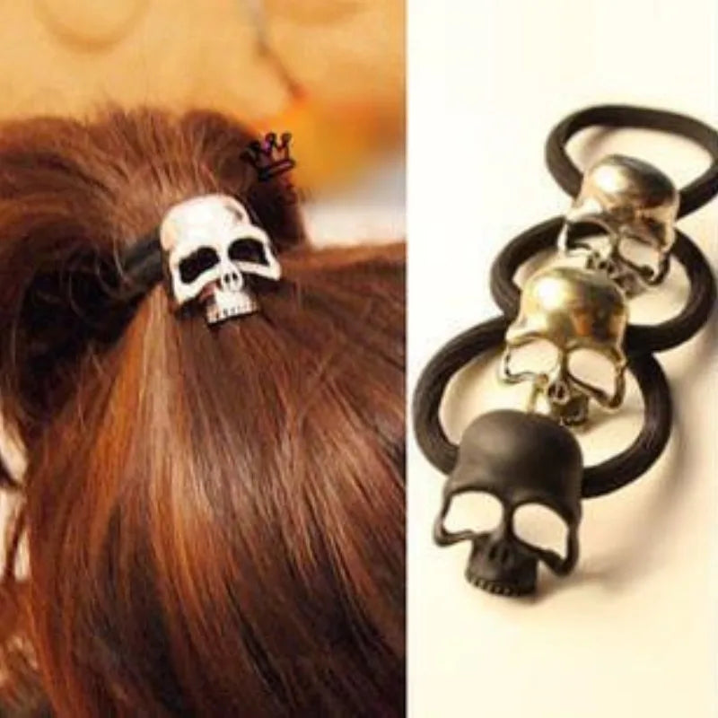 sengpan Gothic Punk Skull Elastic Hair Bands Hair Accessories Retro Funny Halloween Cosplay Party Skeleton Headdress Hair Ties Wholesale