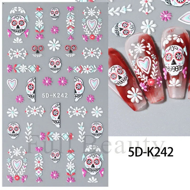 sengpan 5D Halloween Blood Eye Bones Nail Art Horror Eyeball kull Relief Three-Dimensional Nail Stickers for Women&Girl Nail stickers