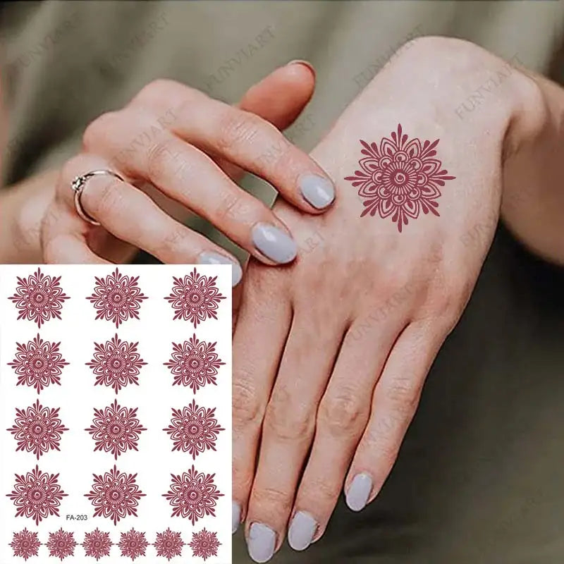 sengpan Brown Henna Tattoo Sticker for Children Waterproof Temporary Tattoos Small Size Mehndi Fake Tattoo for Hand Girl Sleeve Body Art