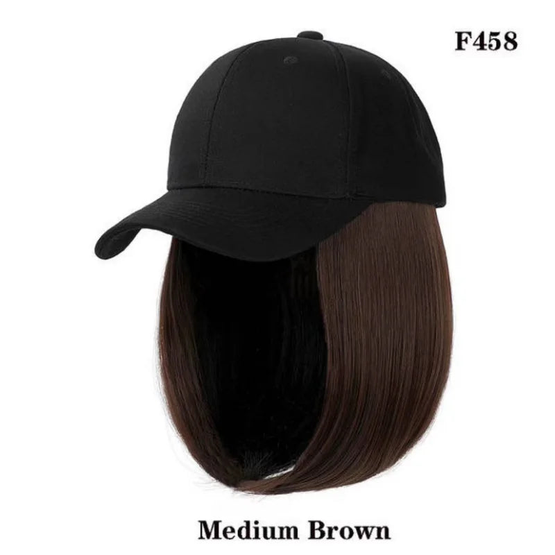 sengpan Wig Hat Women's Short Hair One Piece Cap Summer Fashion Wig Hats Casual Wig Baseball Caps Cotton Kpop Solid Visors Outdoor Cap