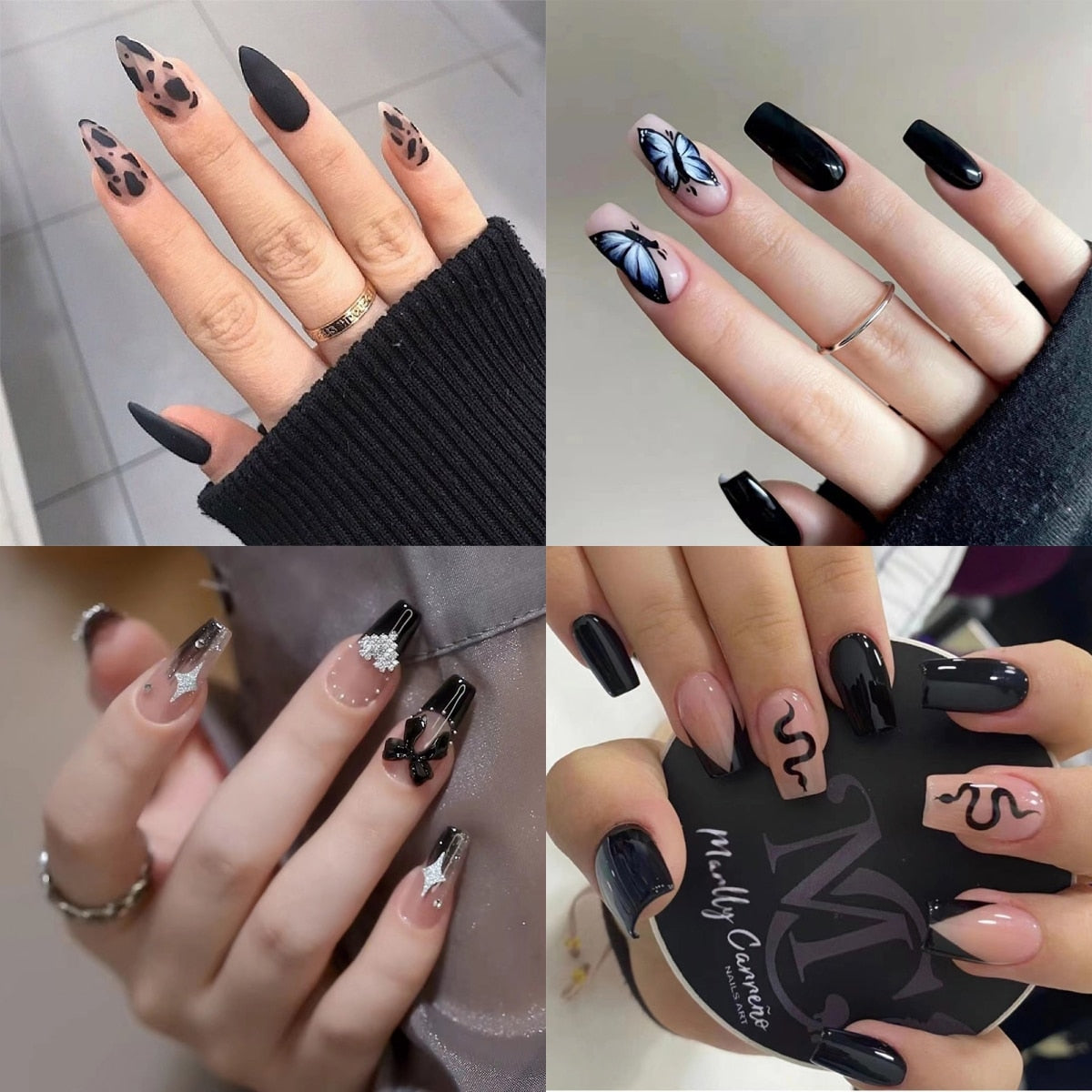 sengpan 24P Fashion Fake Nails With Design Leopard Full Cover False Nails Tips Black Brown Stiletto Press On French Artificial Nail Glue