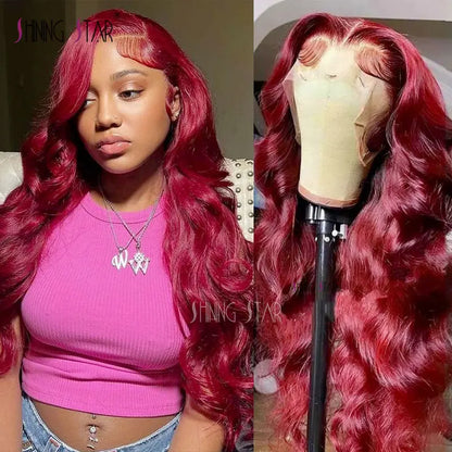 sengpan Dark Burgundy Color 13X4 Lace Front Wigs For Women 13x6 Lace Front Human Hair Wig 99J Body Wave Brazilian Hair Wig Glueless Wig