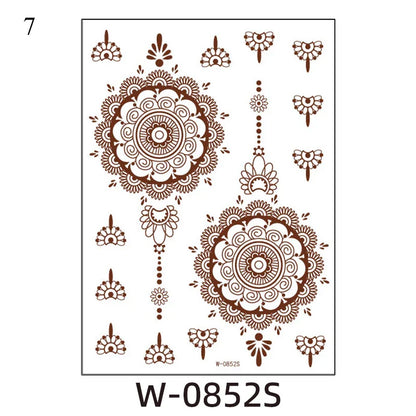 sengpan Brown Henna Lace Temporary Tattoos Sticker For Women Mehndi Stickers for Hand Neck Body Feather Flora Henna Tattoo Waterproof