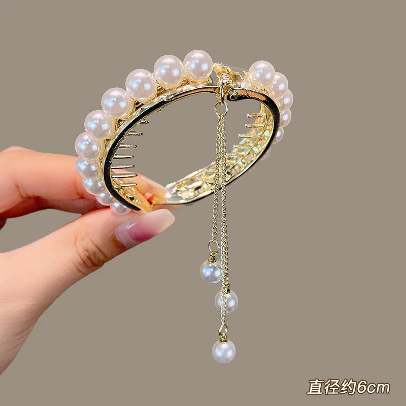 sengpan New Women Elegant Luxury Rhinestone Tassel Ponytail Hair Claws Lady Sweet Meatball Hair Clips Headband Fashion Hair Accessories