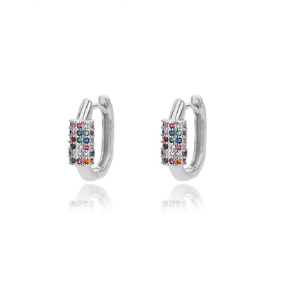 sengpan Rainbow Zircon Earrings for Women Stainless Steel Hoop Earring New Trending Luxury Aesthetic Jewelry aretes mujer