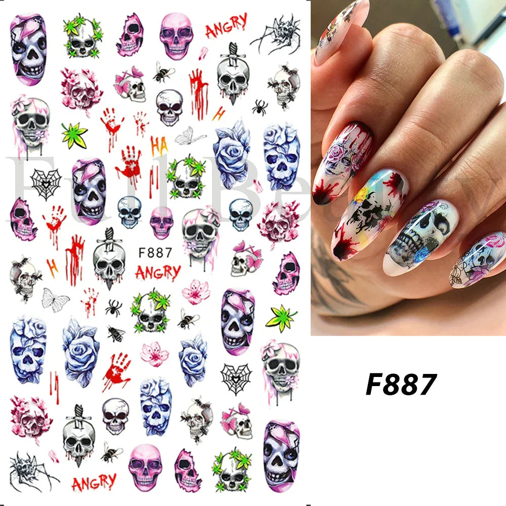 sengpan Luminous Nail Stickers Glow In Dark Halloween Nail Art Decoration Cartoon Skull Ghost Sliders Bones Spider Decal Tattoo GLYB-018